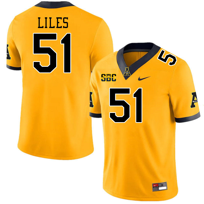 Appalachian State Mountaineers #51 KJ Liles College Football Jerseys Stitched-Gold